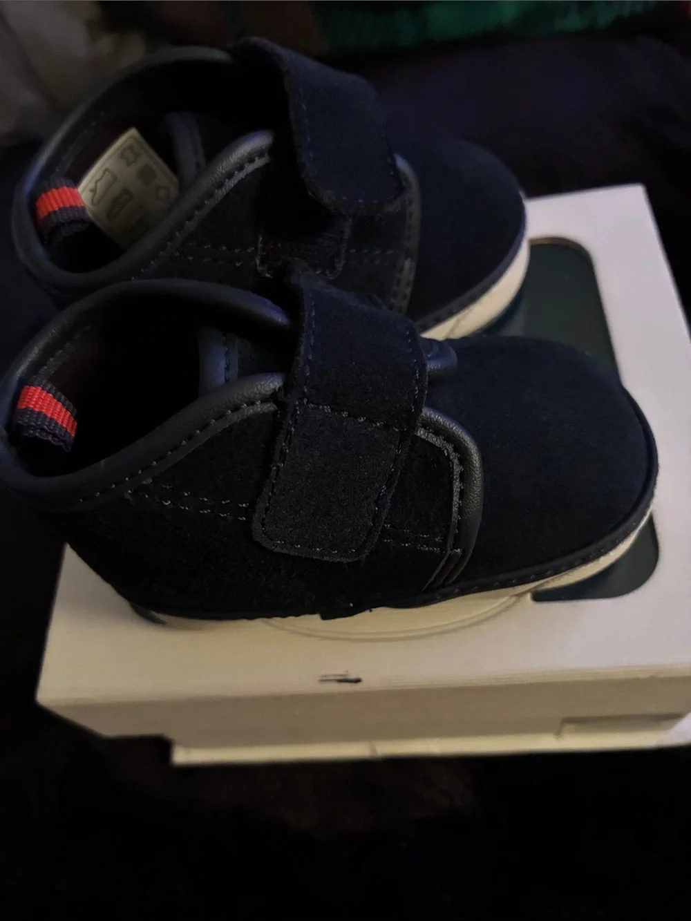 Ralph Lauren Navy Suede Baby Walker Sneakers with Ivory Sole Accent